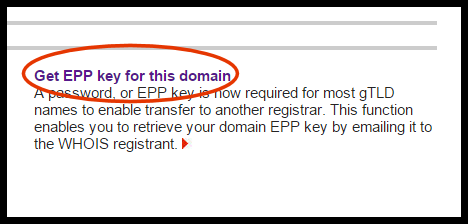 Get EPP Key for this domain